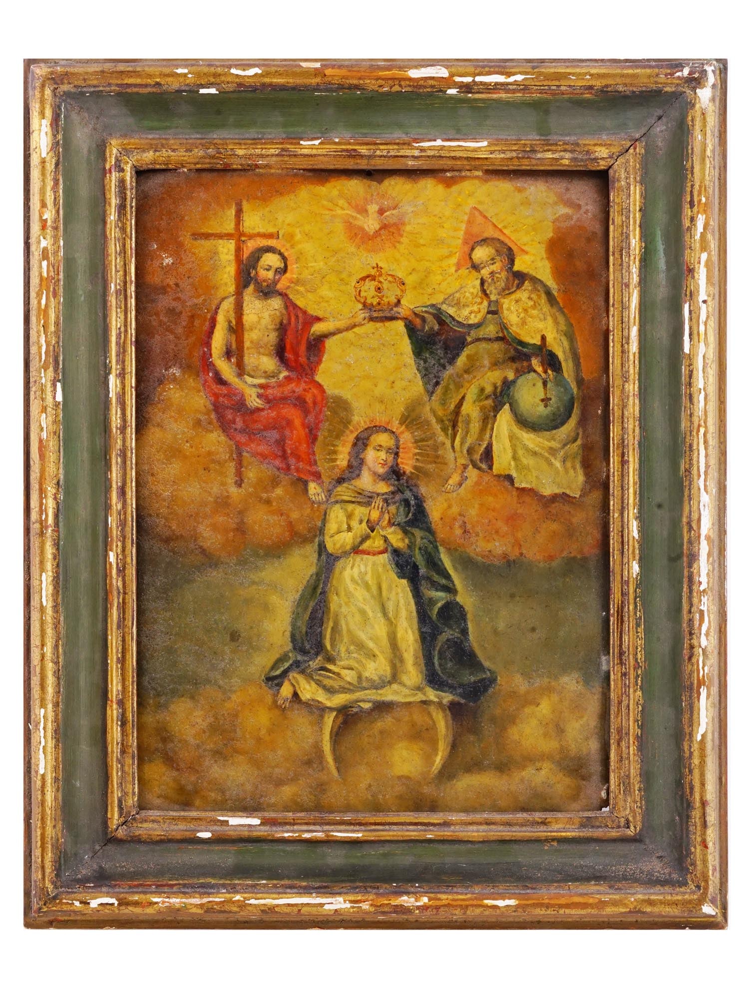 ANTIQUE SPANISH SCHOOL ICON ON TIN PLAQUE PAINTING (1 of 8)