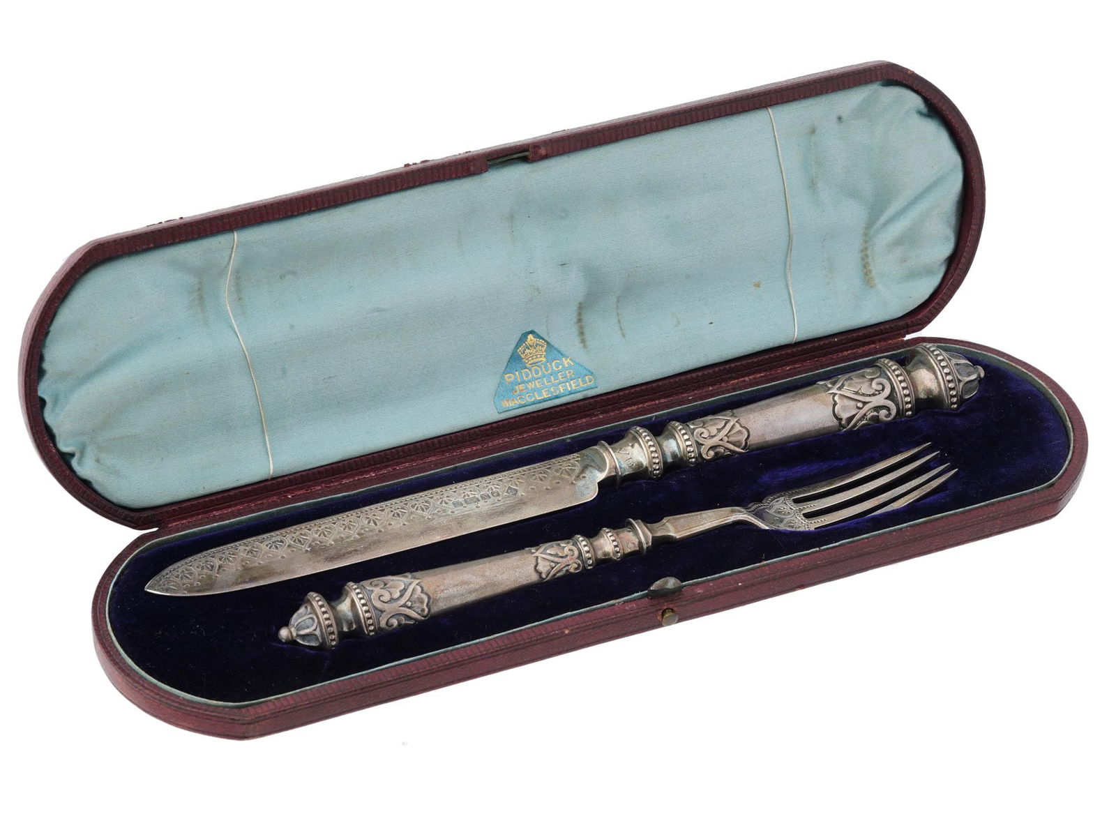 ANTIQUE ENGLISH STERLING SILVER FORK KNIFE CUTLERY SET (1 of 7)