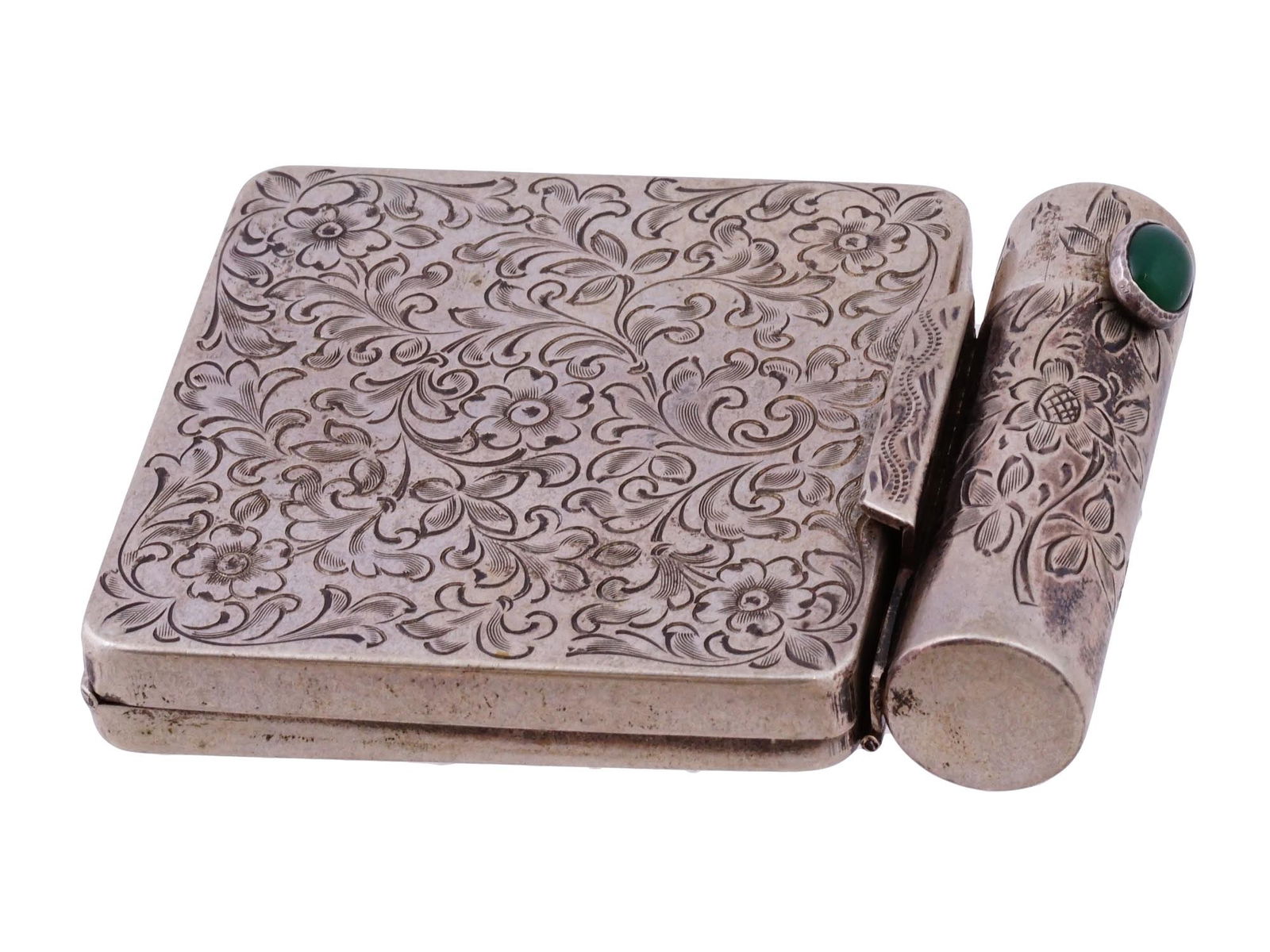 ANTIQUE EUROPEAN SILVER POWDER BOX LIPSTICK COMPARTMENT (1 of 8)