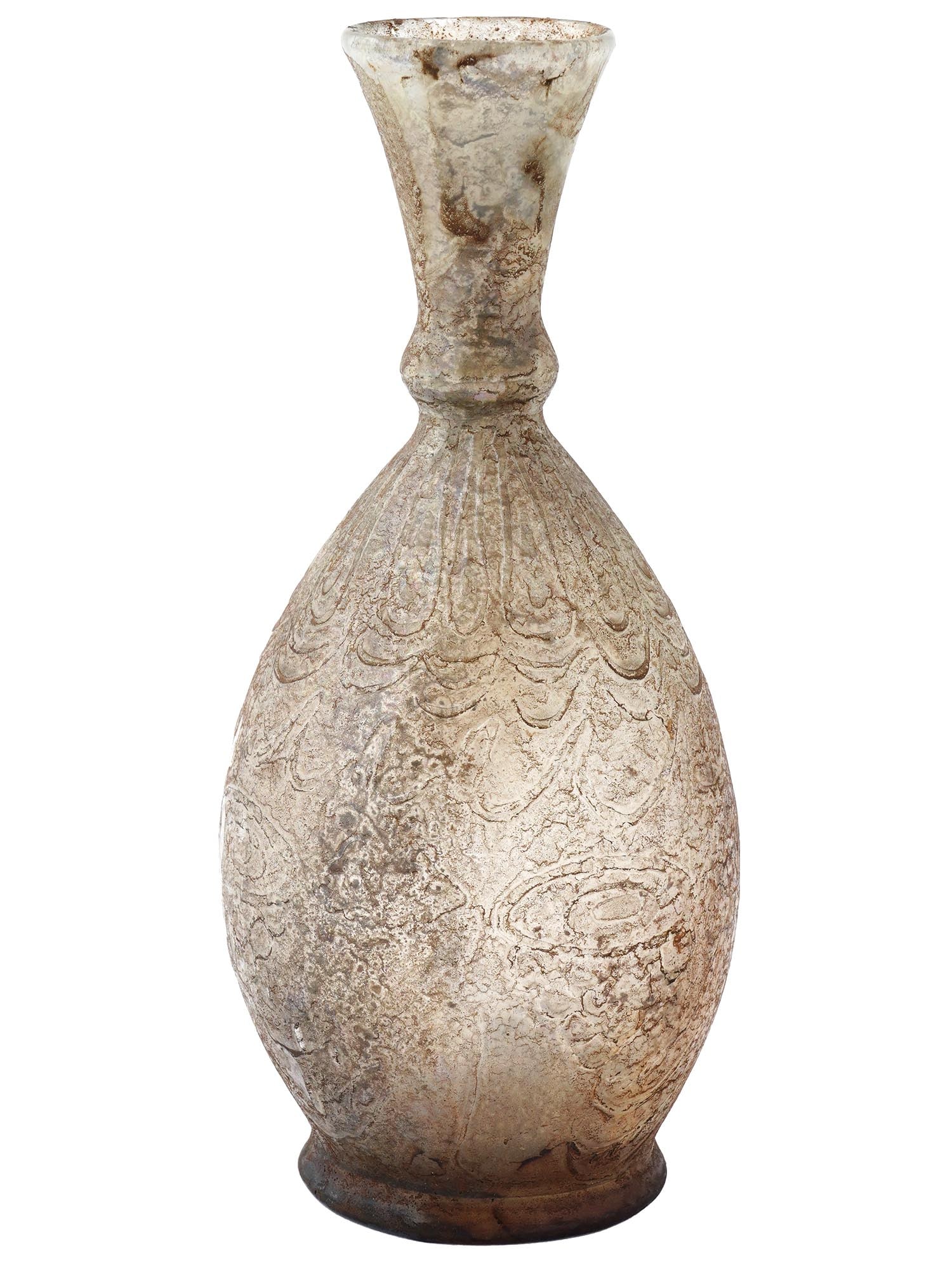 ANCIENT ISLAMIC GLASS BOTTLE WITH RELIEF DESIGNS (1 of 5)
