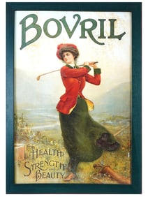 LARGE ENGLISH BOVRIL WOMAN PLAYING GOLF PRINT