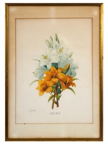 LILY FLOWERS COLOR LITHOGRAPH AFTER P.J. REDOUTE