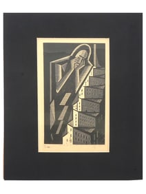 AMERICAN MODERNIST WOODCUT BY EARL M. WASHINGTON