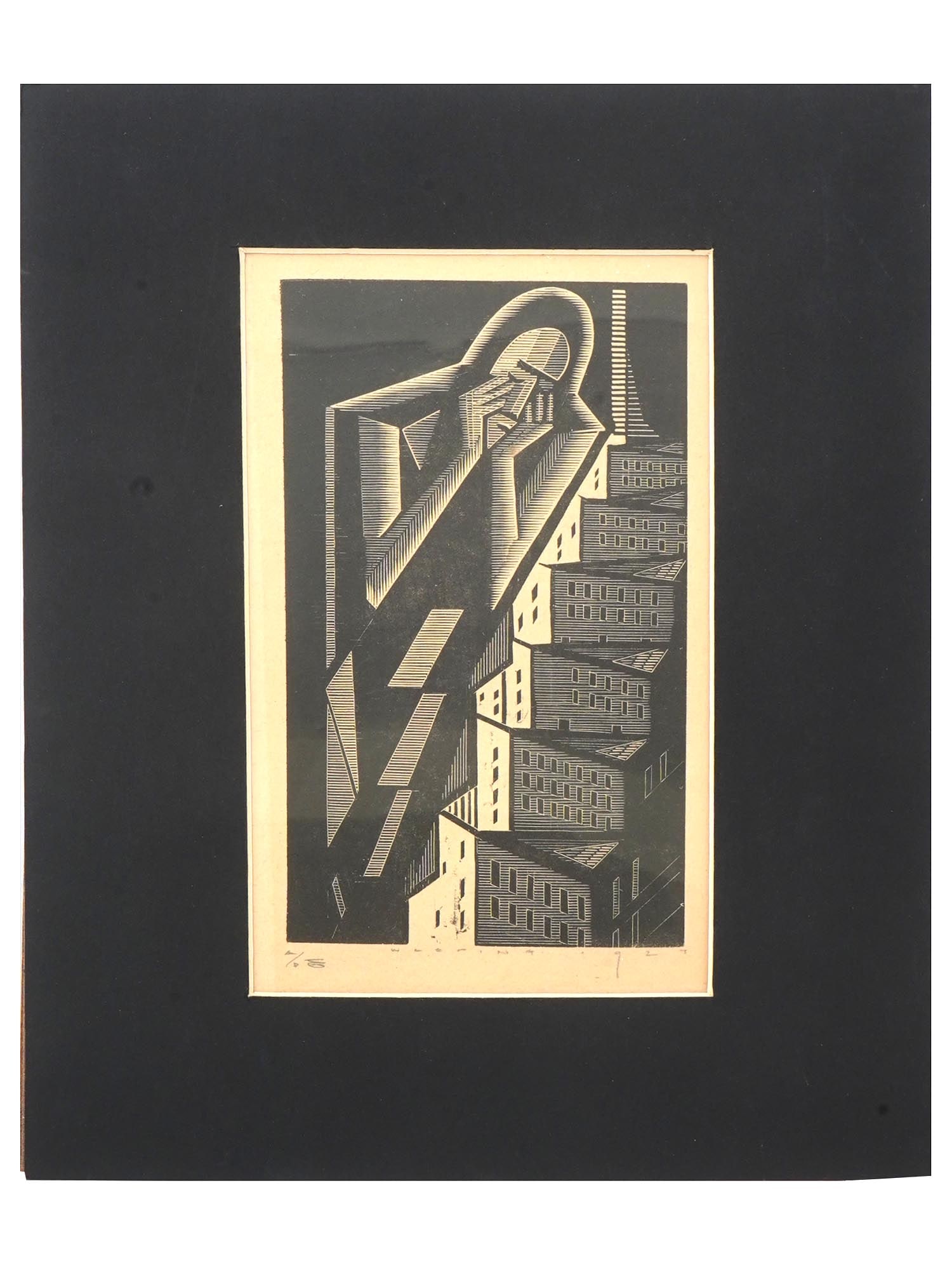 AMERICAN MODERNIST WOODCUT BY EARL M. WASHINGTON (1 of 6)