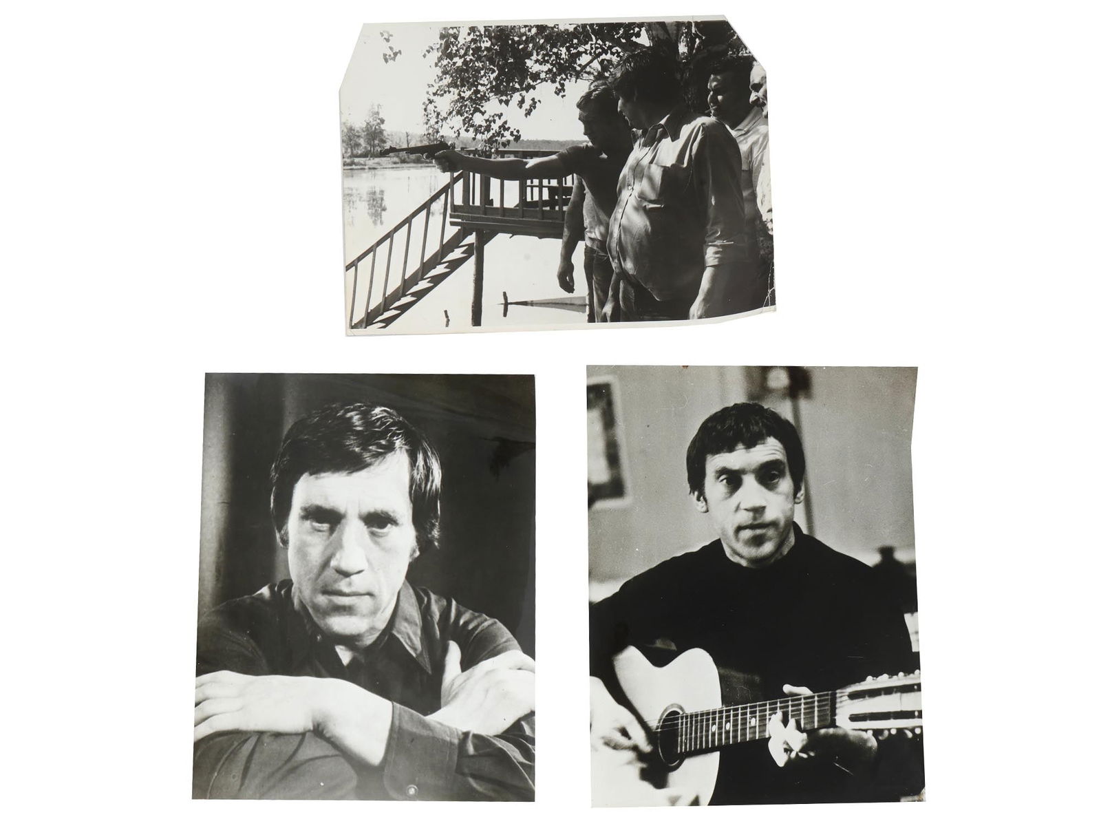 RUSSIAN SOVIET VINTAGE PHOTOS OF VLADIMIR VYSOTSKY: A lot of three Russian vintage photos of Vladimir Vysotsky. Circa 1970s to 1980. Vladimir Semyonovich Vysotsky, 1938 to 1980, was a Russian Soviet poet, theater and film actor, singer, and songwriter.