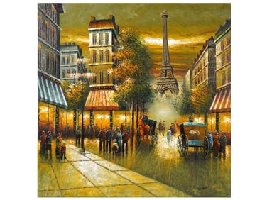 ACRYLIC PARIS CITYSCAPE PAINTING BY T CHELL