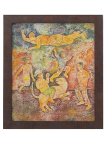 SAKTI BURMAN INDIAN ACRYLIC PAINTING OF CHILDREN