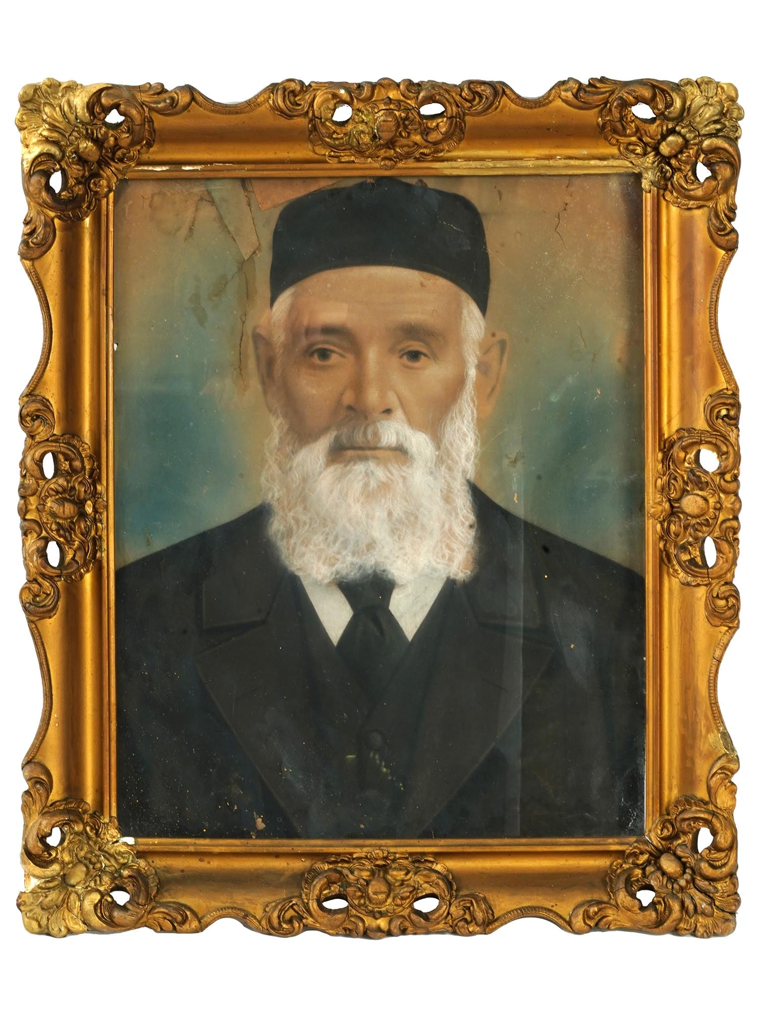 MID CENT JEWISH MAN PORTRAIT PASTEL PAINTING (1 of 6)