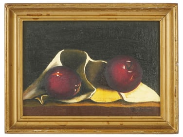VINTAGE OIL STILL LIFE PAINTING WITH APPLES SIGNED