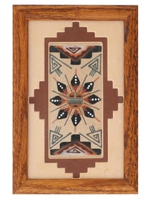 VINTAGE NAVAJO HEALING SUN SYMBOL SAND PAINTING SIGNED