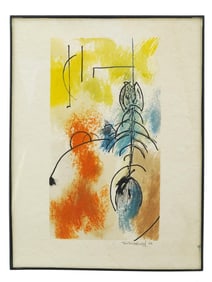 1956 AMERICAN ABSTRACT WATERCOLOR PAINTING SIGNED