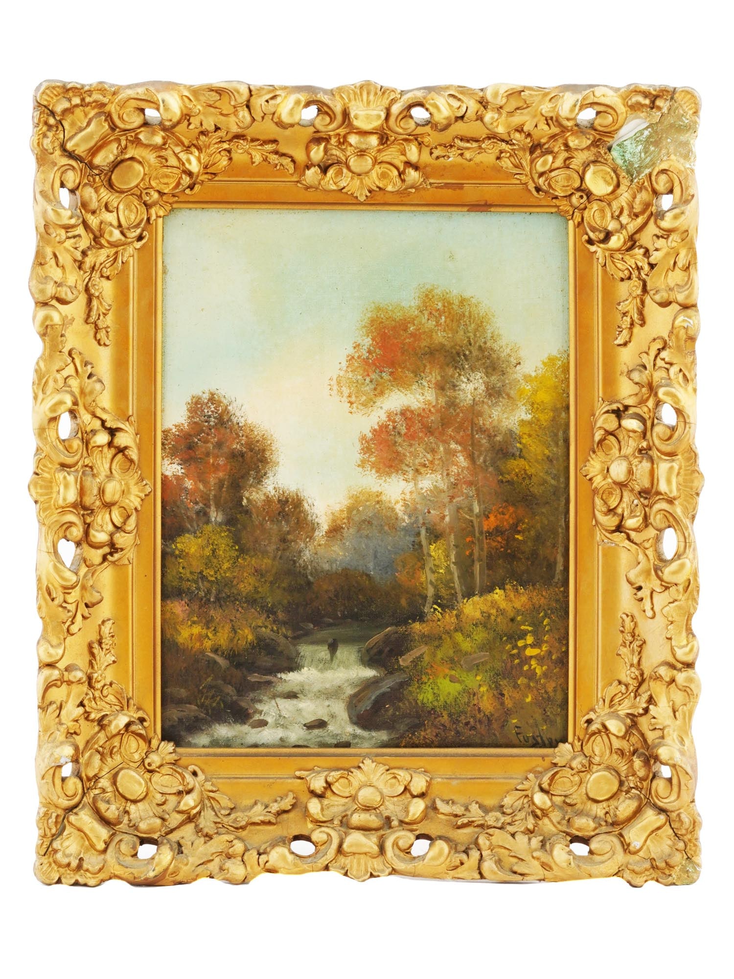 SIGNED OIL ON CANVAS LANDSCAPE PAINTING W RIVER (1 of 4)