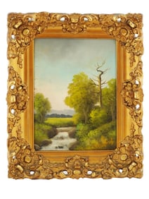 SIGNED OIL ON CANVAS LANDSCAPE PAINTING W RIVER