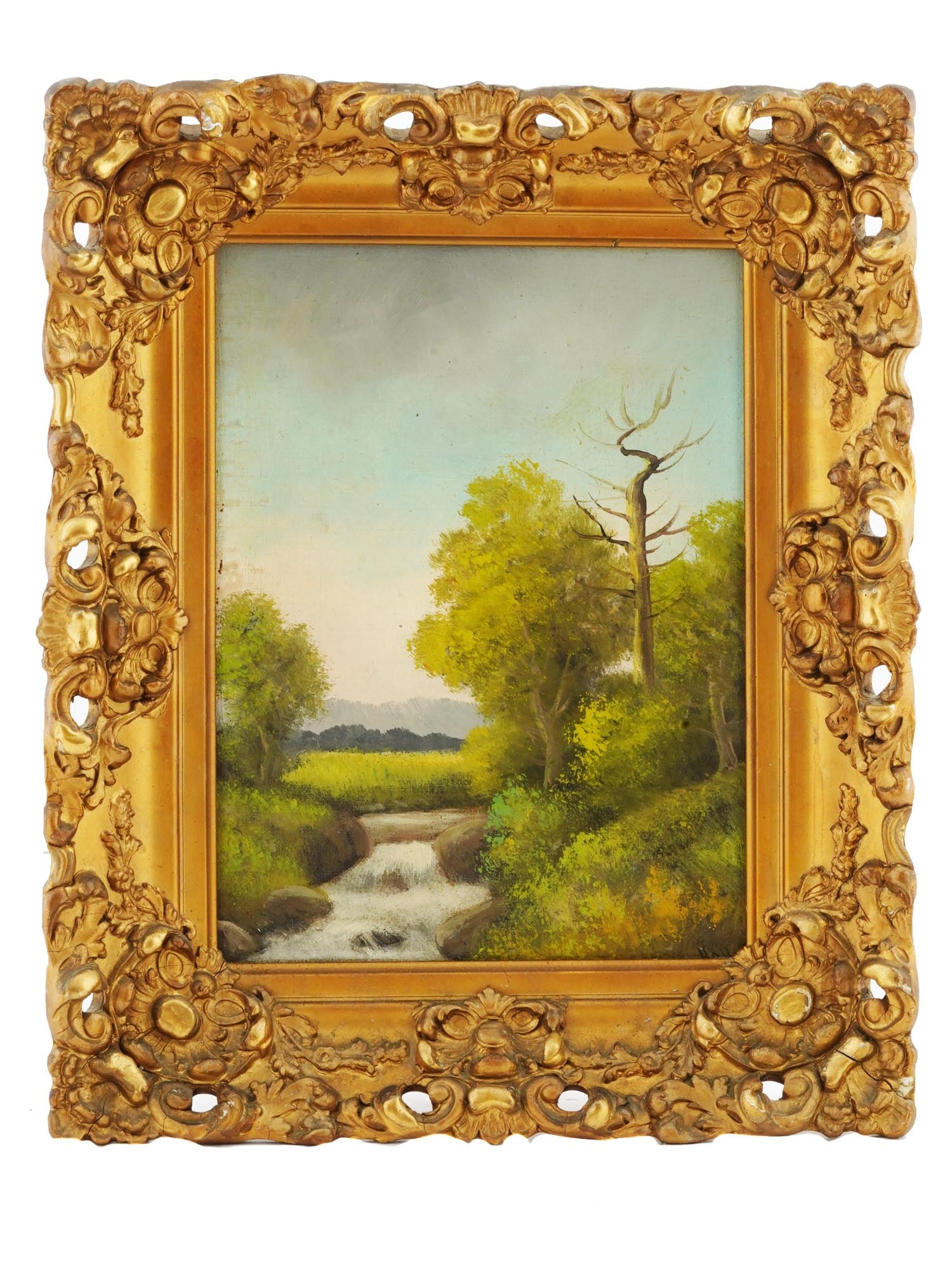 SIGNED OIL ON CANVAS LANDSCAPE PAINTING W RIVER (1 of 5)