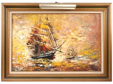 SEASCAPE WITH SAILING SHIP OIL PAINTING BY JOHNS