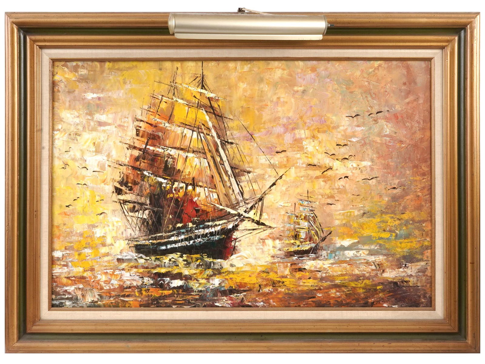 SEASCAPE WITH SAILING SHIP OIL PAINTING BY JOHNS (1 of 8)