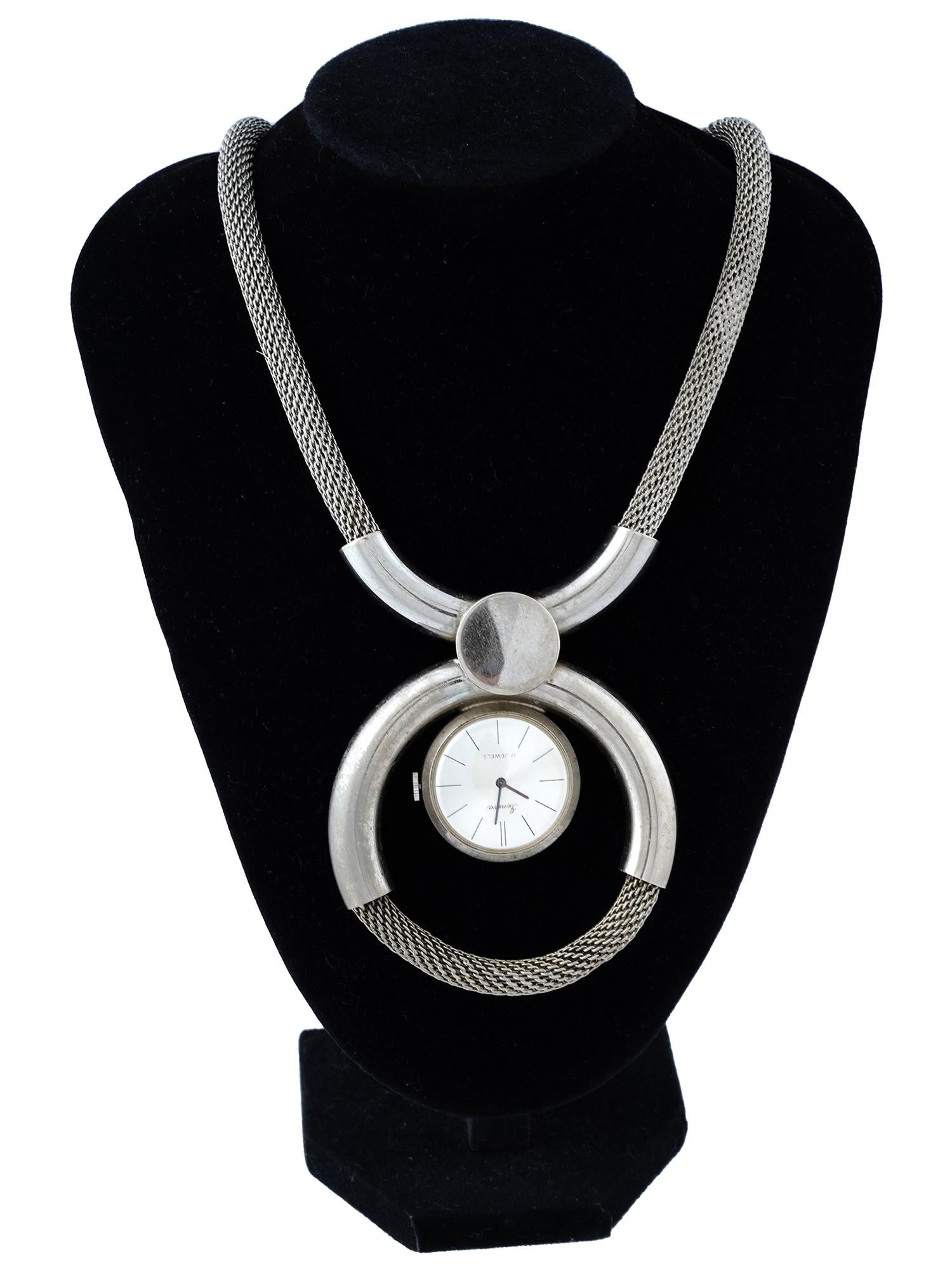 GENEVA 17 JEWELS STAINLESS STEEL NECKLACE WATCH (1 of 4)