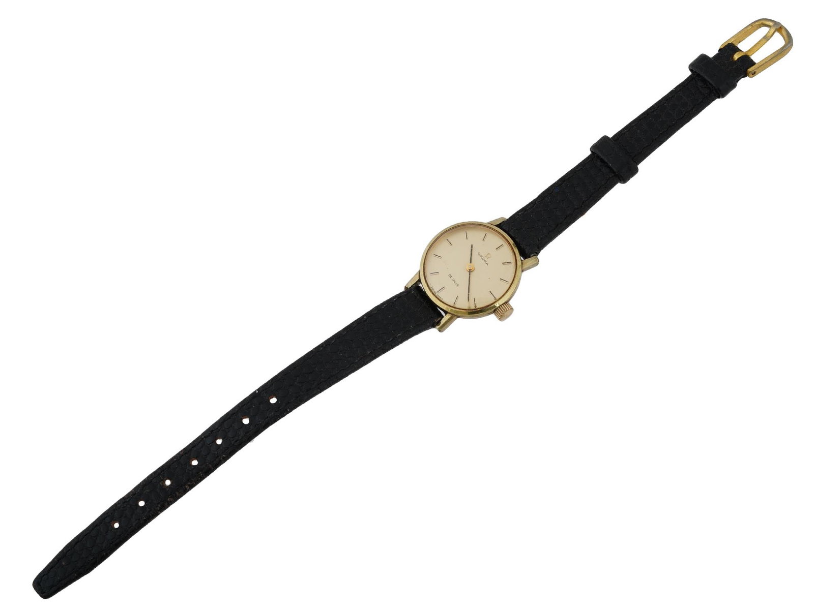 1970S OMEGA DE VILLE STAINLESS STEEL WRISTWATCH: A vintage gilt stainless steel wristwatch by Omega. De Ville series, ca. 1970s. Quartz movement. Round case, polished bezel, single crown. Champagne dial, stick indexes, marked Omega De Ville, Swiss M