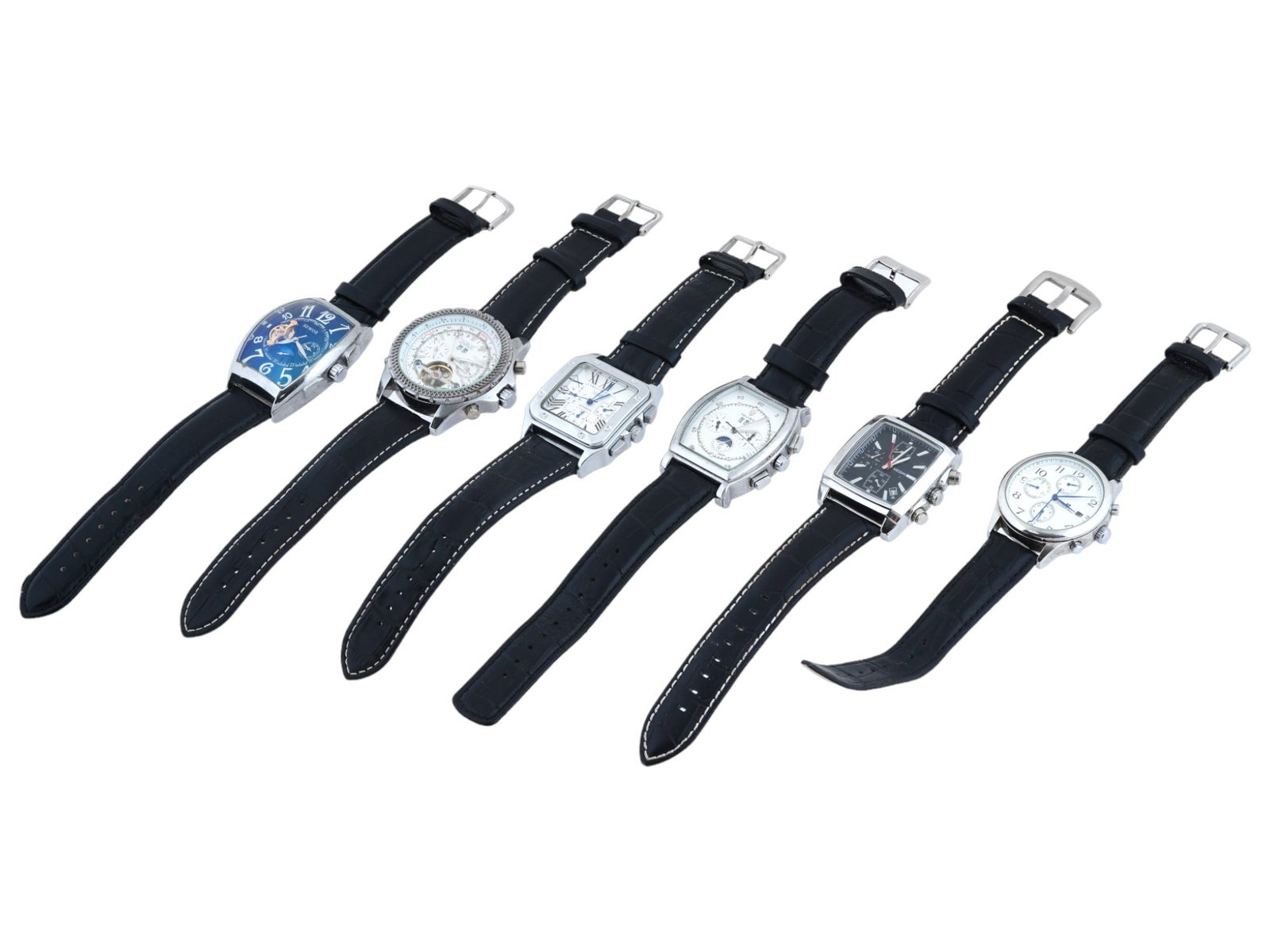 6 CHINESE WRISTWATCHES SEWOR JARAGAR TEVISE MEGIR: A lot of six vintage Chinese mens wristwatches from various manufacturers. The lot includes Sewor, two different models of Jaragar wristwatches, Tevise 8383A, Megir, Kronen and Sohne wristwatches. All