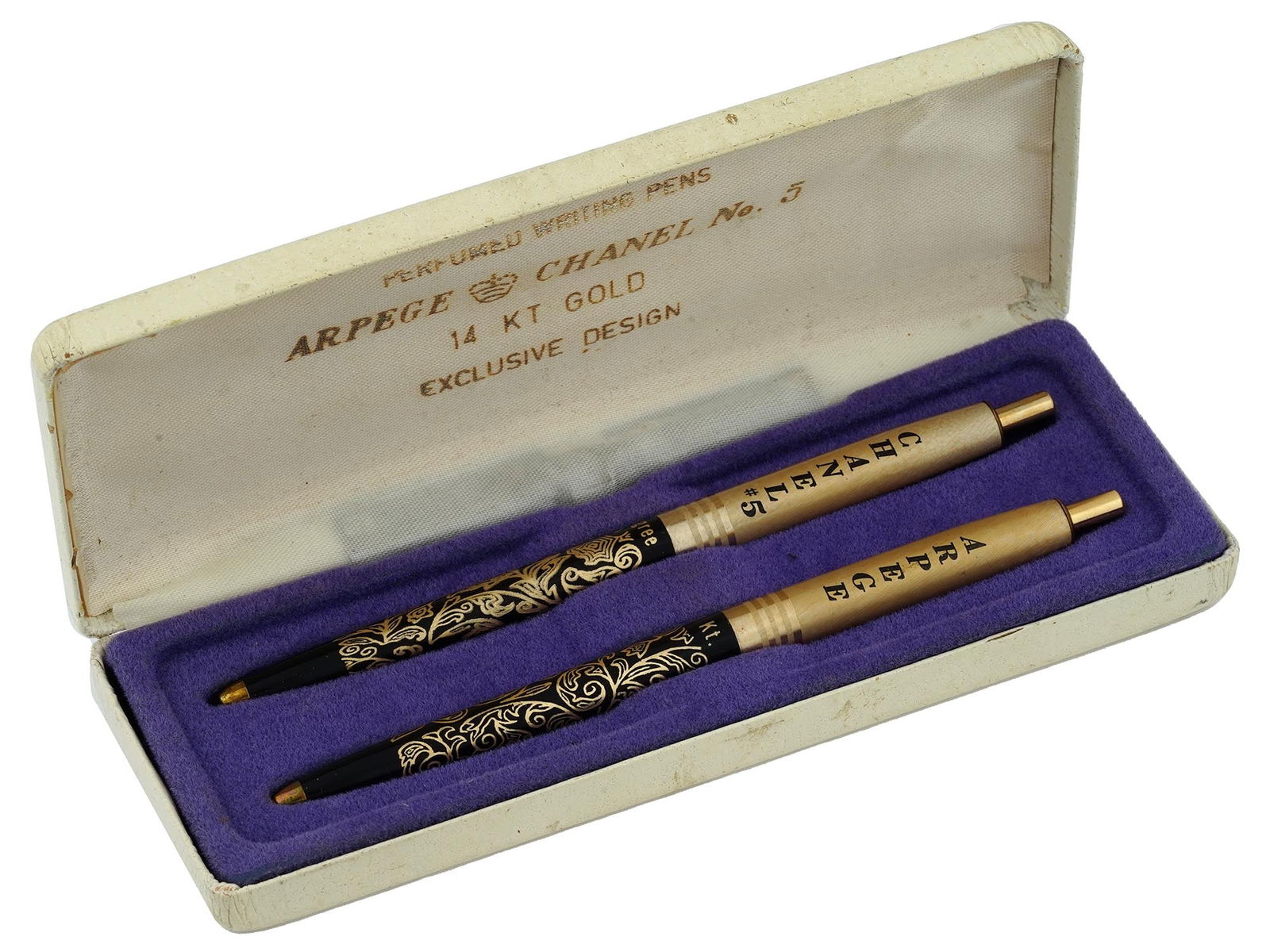VINTAGE 14K GOLD PERFUMED PENS ARPEGE AND CHANEL NO. 5 (1 of 4)