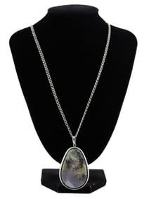 VINTAGE NATURAL PINK MOSS AGATE CHAIN PENDANT