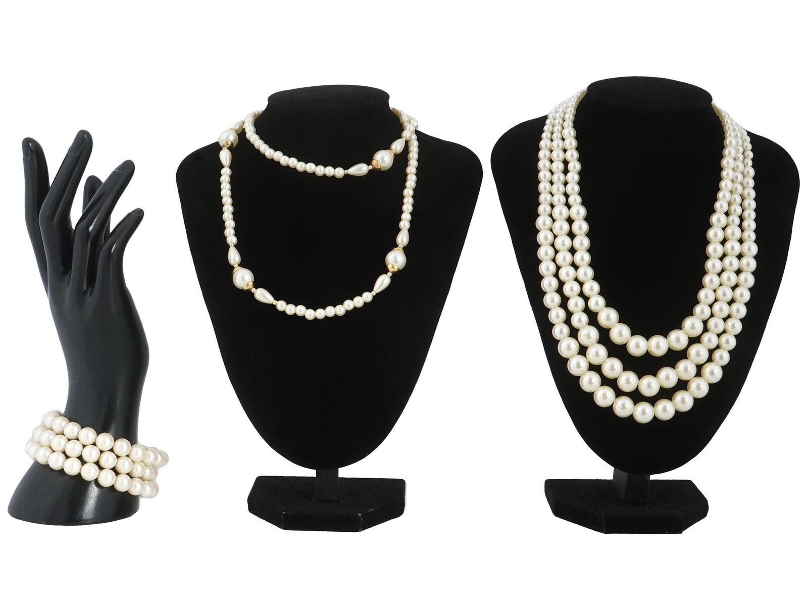 COSTUME JEWELRY SET OF FAUX PEARL NECKLACES BRACELET (1 of 4)