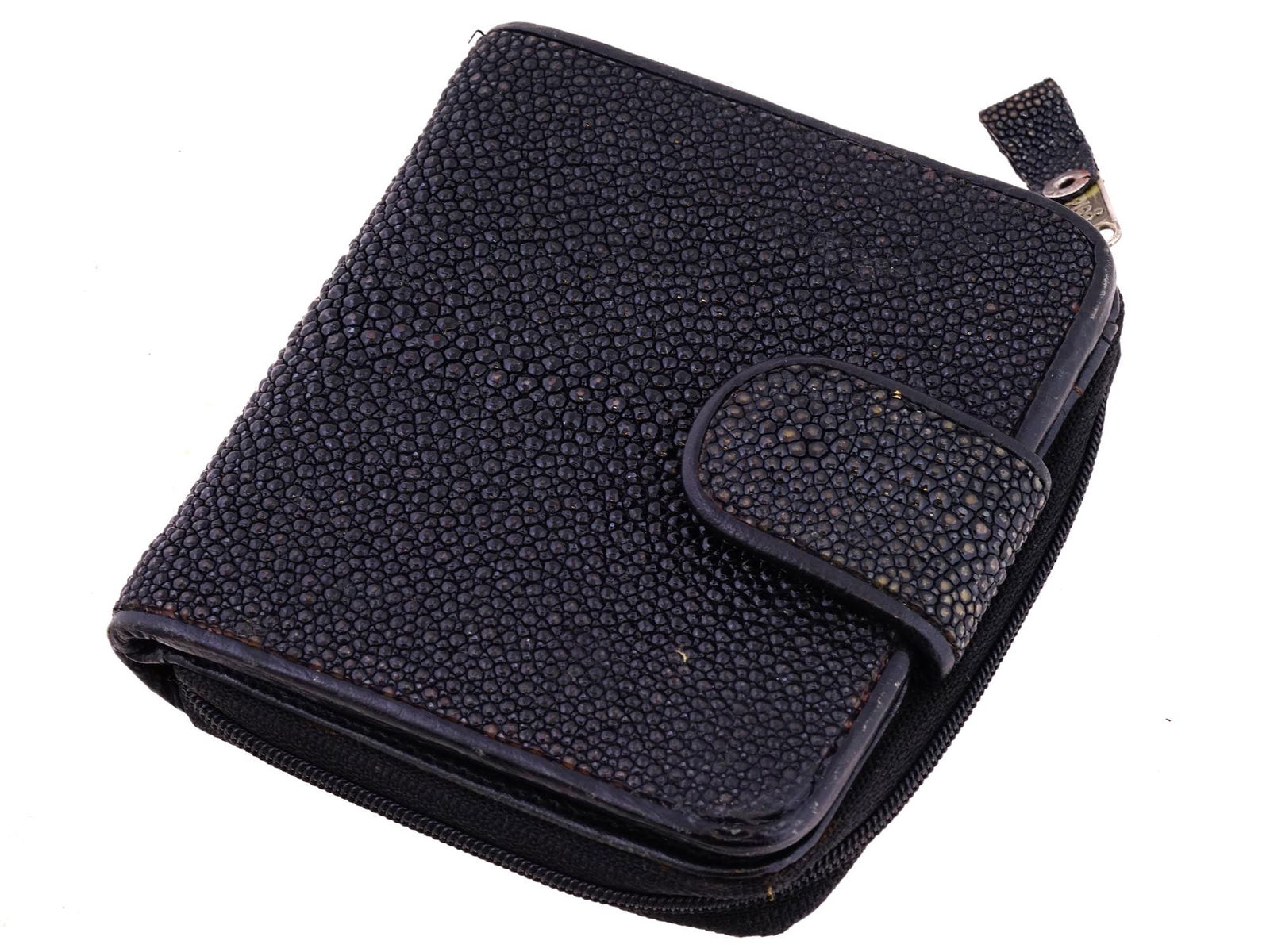 VINTAGE BLACK SHAGREEN LEATHER ZIP WALLET (1 of 6)