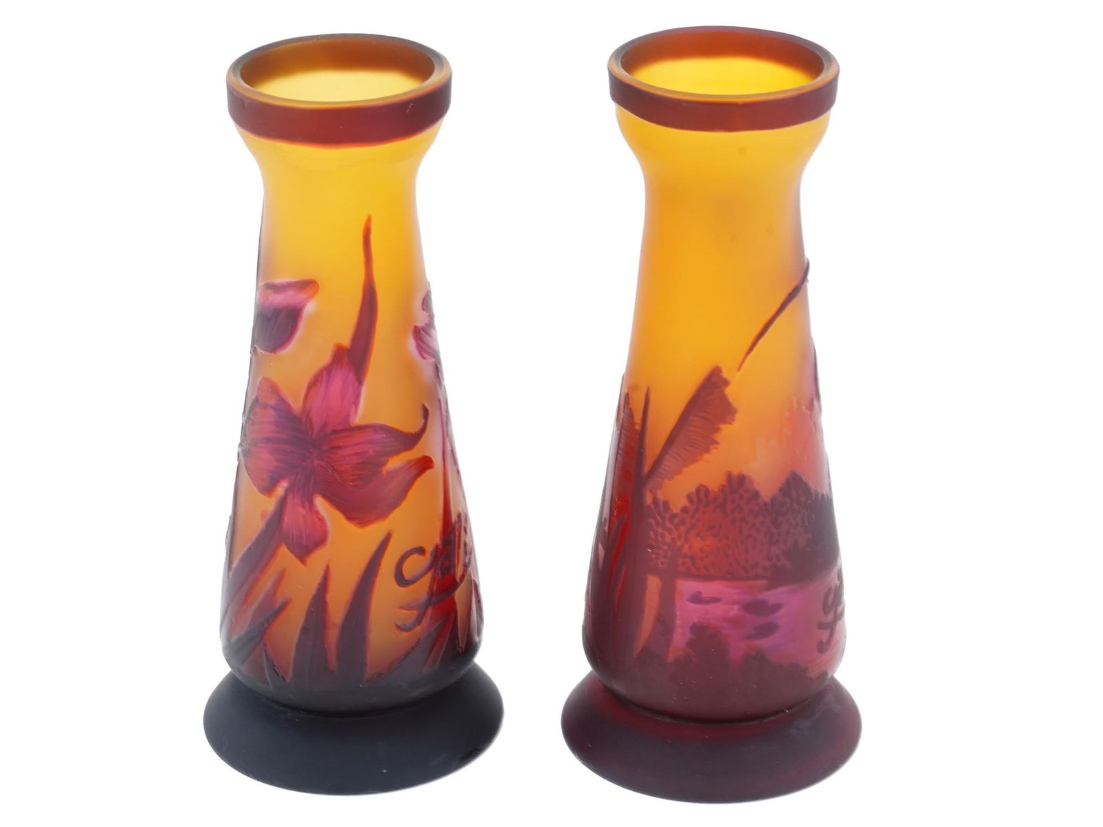 VINTAGE FRENCH CAMEO GLASS VASES AFTER EMILE GALLE (1 of 8)