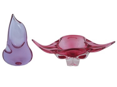 CZECH ART GLASS BOWL BY JOSEF HOSPODKA AND VASE