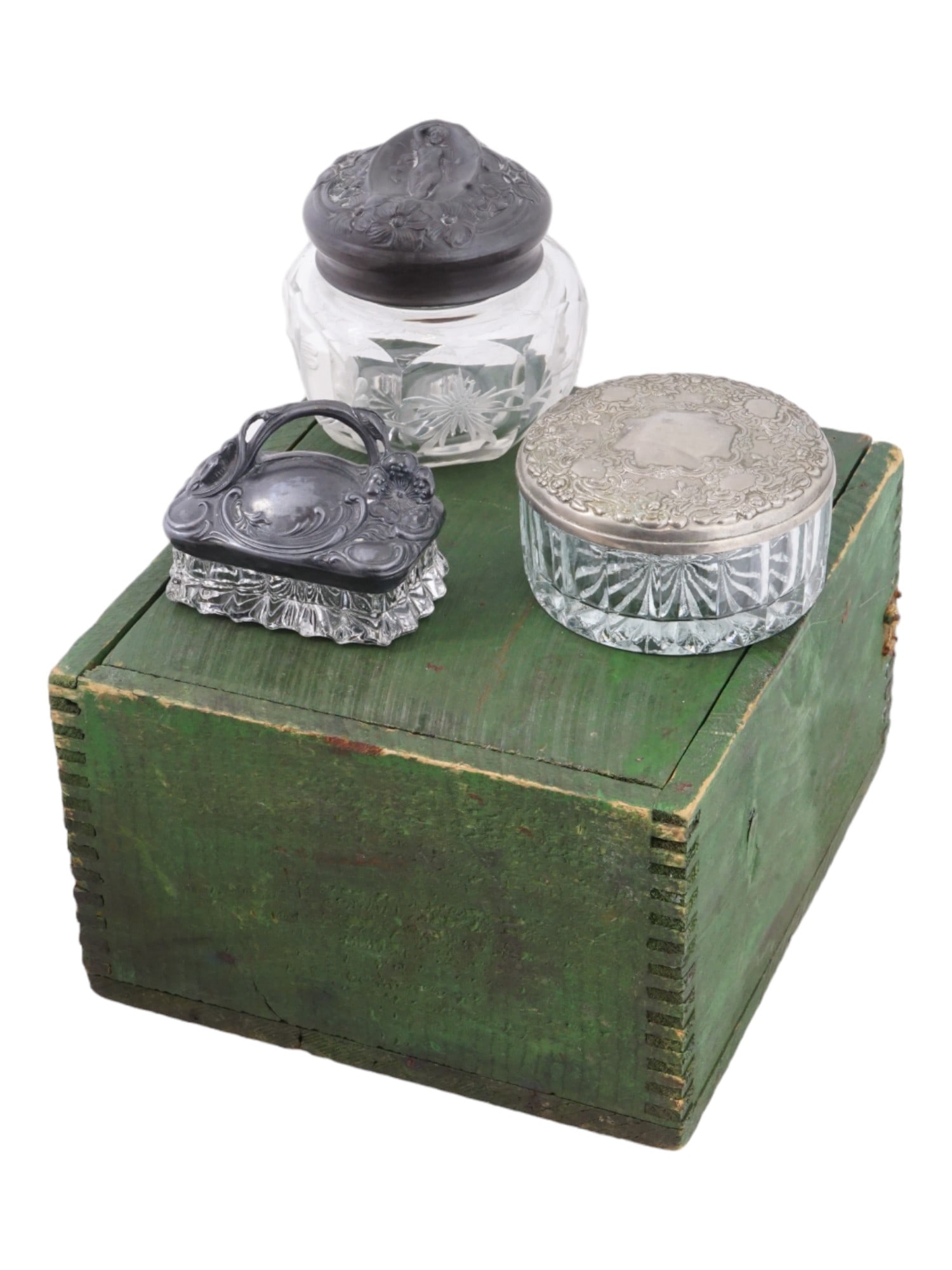 ANTIQUE ART NOUVEAU LADIES VANITY CUT CRYSTAL BOXES (1 of 11)