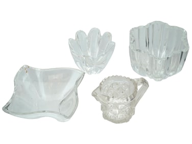 VINTAGE GLASS SERVING BOWLS, ASTRAY AND DECORATIVE CUP