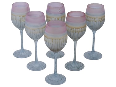 ISRAELI REUVEN ART GLASS FROSTED WINE GOBLETS