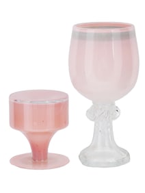 VINTAGE PINK GLASS WINE GOBLET AND CANDLE HOLDER