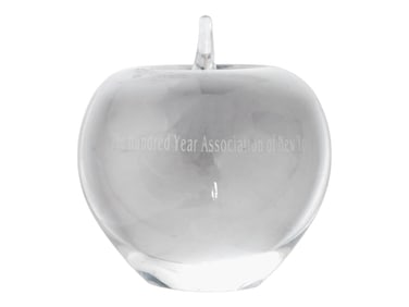 TIFFANY CO ETCHED GLASS APPLE FIGURAL PAPERWEIGHT