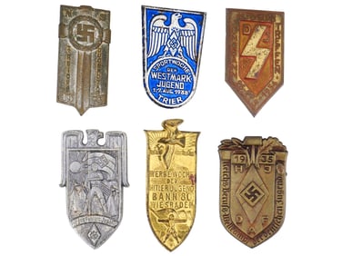 SIX PRE WWII NAZI GERMAN HITLER JUGEND BADGES