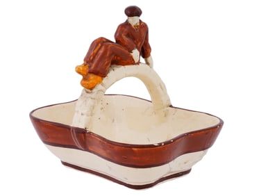 VINTAGE FRENCH QUIMPER FAIENCE FIGURAL BASKET