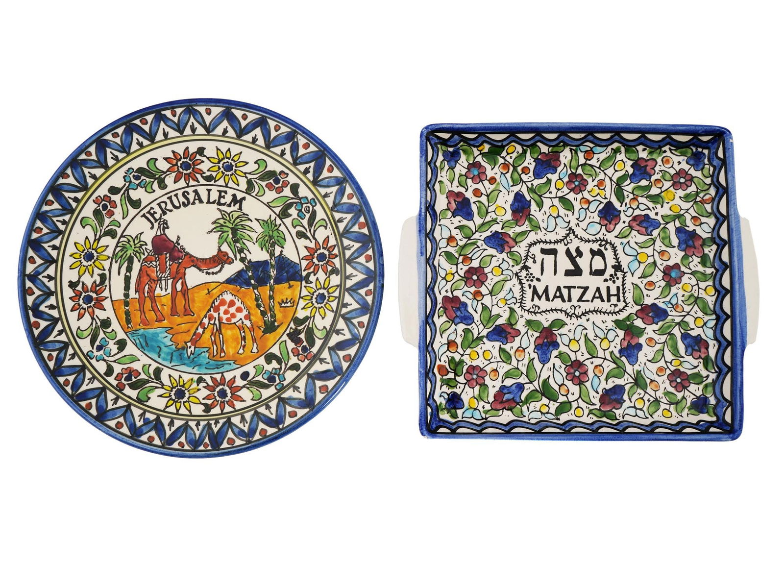 VINTAGE ISRAELI HAND PAINTED CERAMIC TRAY AND PLATE (1 of 5)