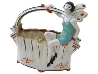 VINTAGE ART DECO FAIENCE SITTING LADY NAPKIN HOLDER