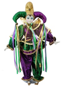 VTG MARDI GRAS JESTER HARLEQUIN PORCELAIN DOLL