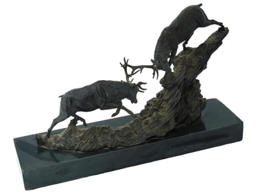 VINTAGE NAPOLEON III STYLE BRONZE SCULPTURE DEER FIGHT
