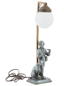FRENCH FIGURED DESK LAMP WITH BOY AND DOG