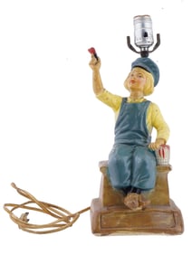 DUTCH BOY PAINTED FIGURAL TABLE LAMP 1930S TO 1940S