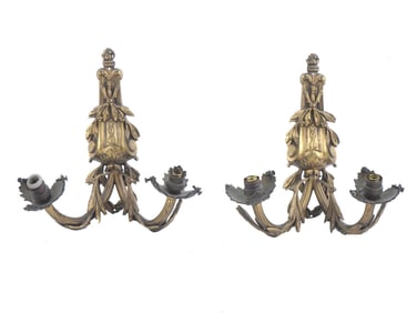 EARLY 20TH C GILT BRASS ELECTRICAL WALL SCONCES
