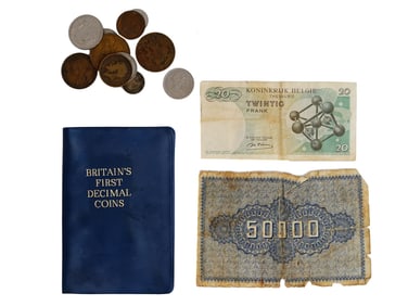 ENGLISH COINS BELGIAN AND GERMAN PAPER BANKNOTES