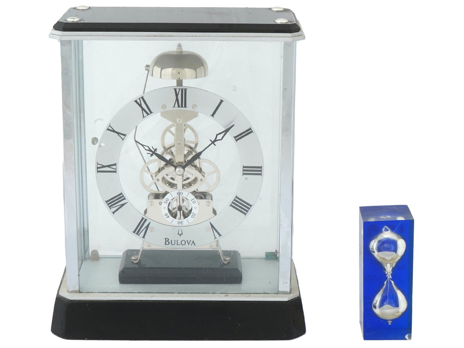 VINTAGE BULOVA VANTAGE MANTEL CLOCK AND 1998 HOURGLASS (1 of 7)