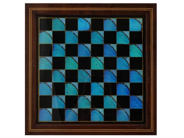 BRAZILIAN BUTTERFLY WINGS MARQUETRY CHESSBOARD