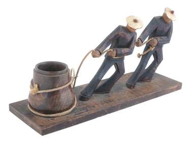 EUROPEAN FRENCH  WOODEN FIGURED PENCIL HOLDER