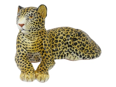 VINTAGE ITALIAN HAND PAINTED MAJOLICA LEOPARD FIGURE