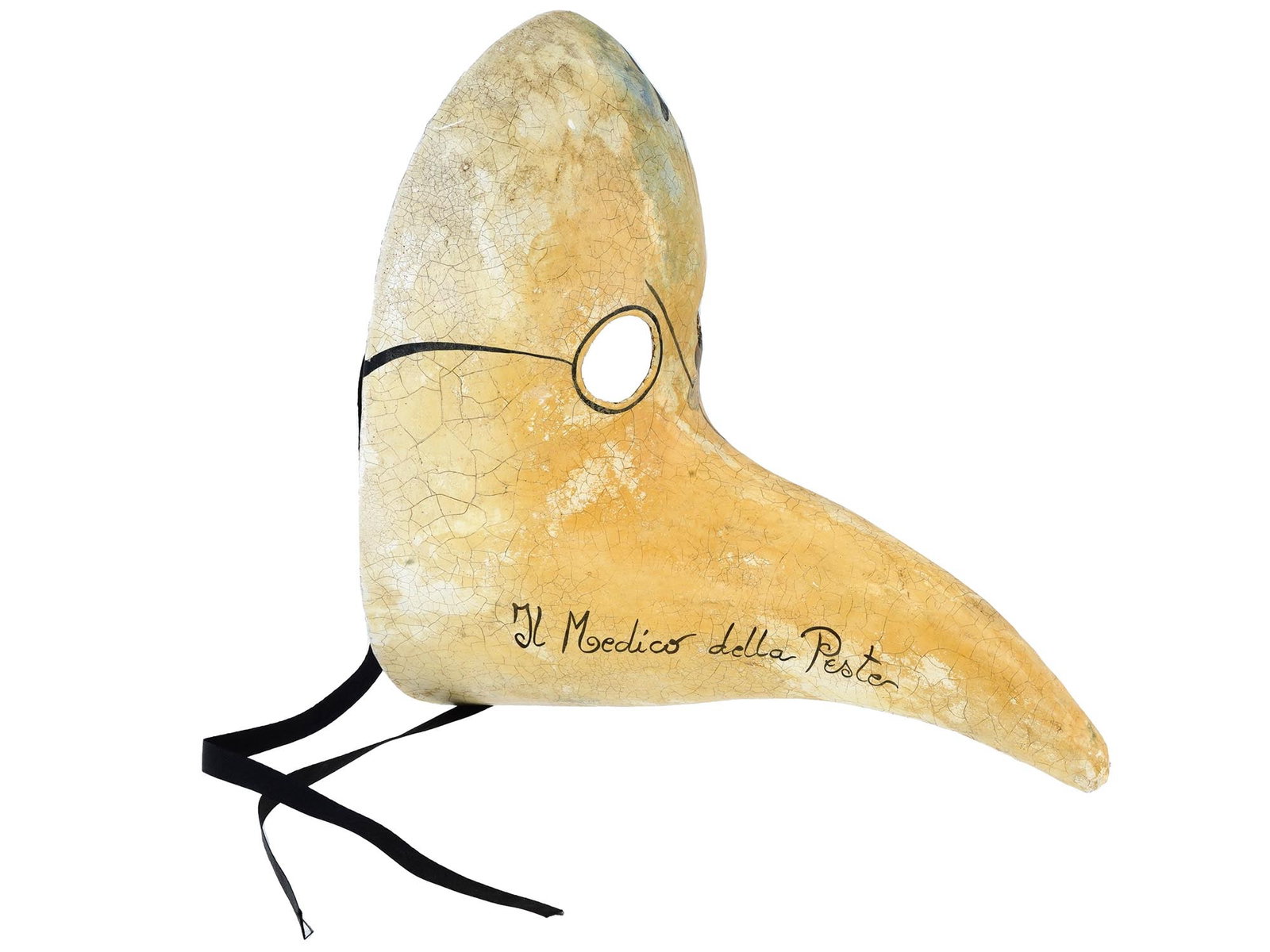 HAND PAINTED ITALIAN CARNIVAL PLAGUE DOCTOR MASK: A vintage hand painted Italian carnival Plague Doctor mask. Mask of the Plague Doctor is a character from the Italian Comedy Del Arte and a historical representative of the profession that treated bub