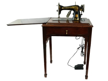 ANTIQUE ELECTRIC SINGER SEWING MACHINE WITH TABLE